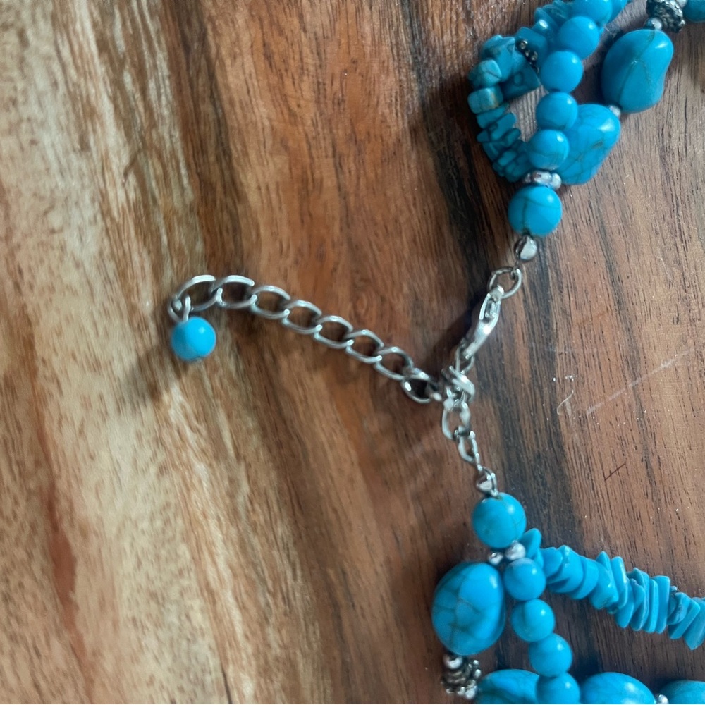 Turquoise Silver 3 Strand Statement Necklace - image 5